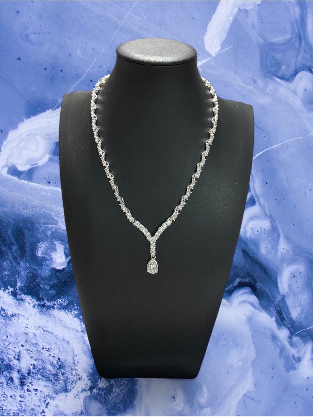 Elegant Napier Sparkling Clear Rhinestone Y-Drop Lariat Necklace 18” Teardrop